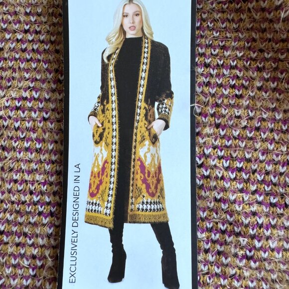 MAX SPORT MSRP $368 Magenta Combo Long Maxi Cardigan w/ Pocket Fall S Faux Fur - Picture 1 of 16